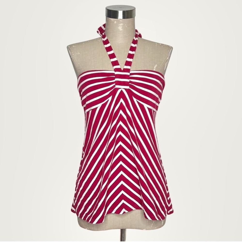 Y2K inspired Halter Top Red White Ann Taylor LOFT Striped Chevron Medium